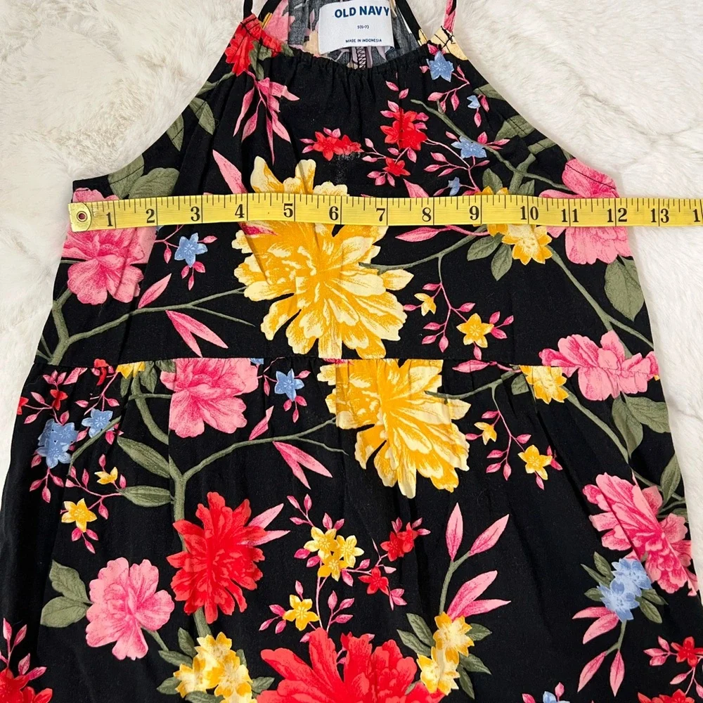 Old Navy Girls Floral Midi Dress | Size S (6–7) | Black Pink Yellow Sleeveless